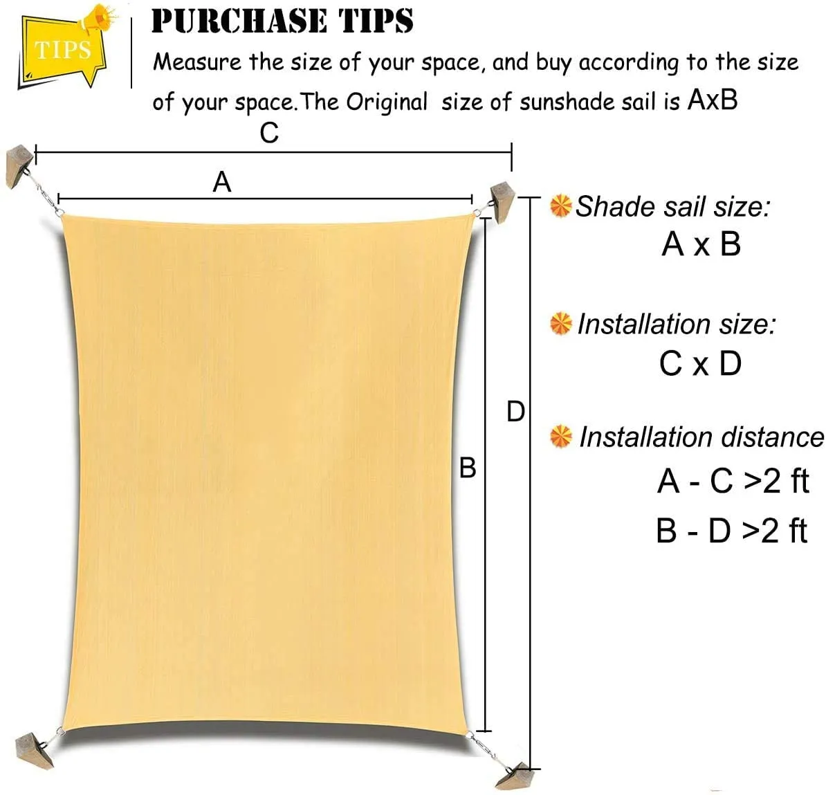 8'x'14' Rectangle Patio Sun Shade Sail（Sand Color）