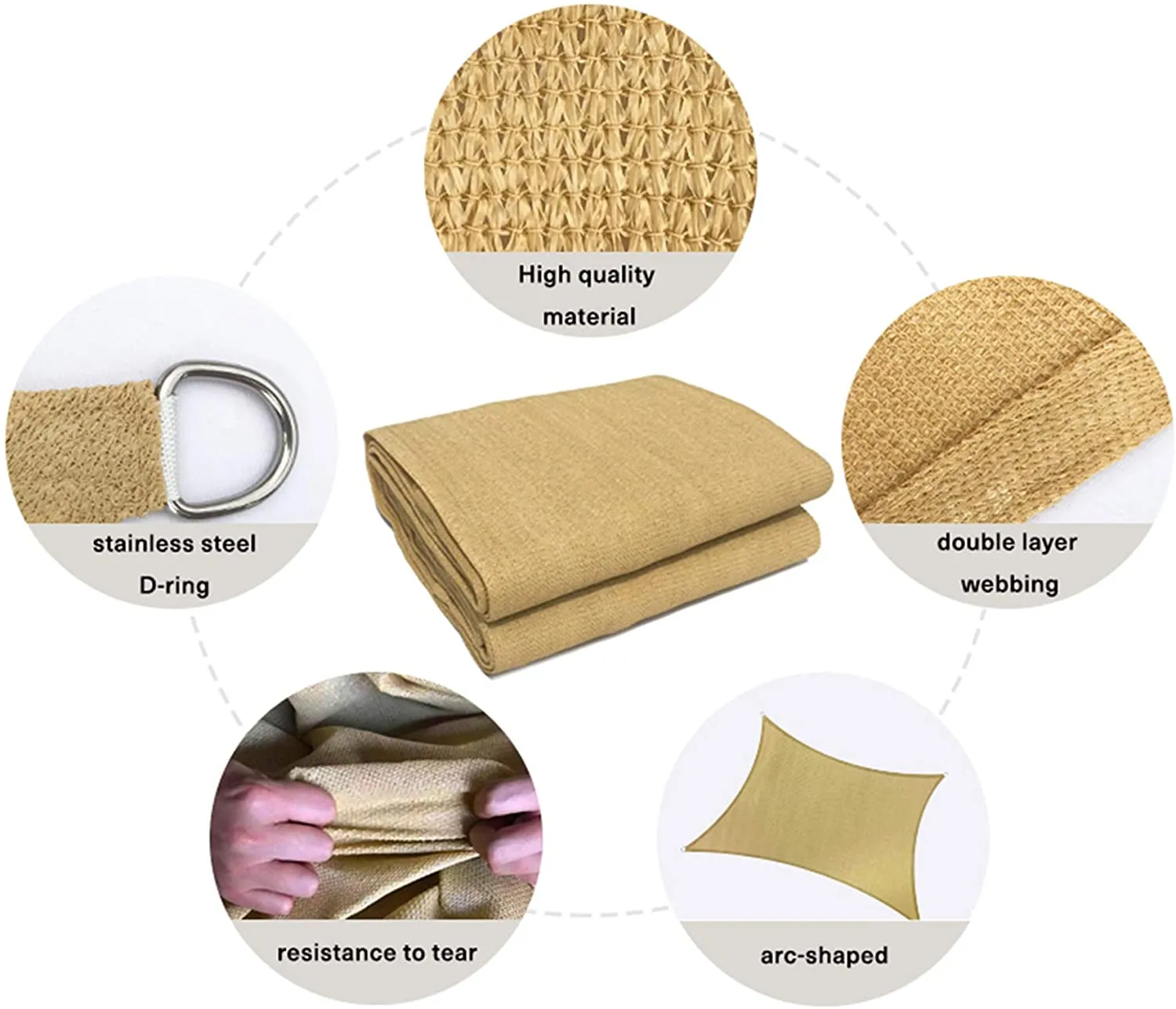 8'x'14' Rectangle Patio Sun Shade Sail（Sand Color）