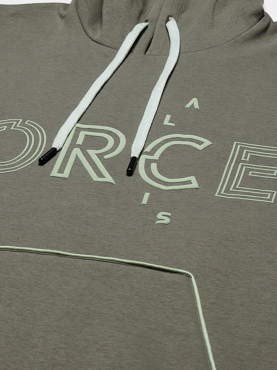 Alcis Men Olive Green & White Printed Hooded Sweatshirt