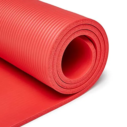 AmazonBasics 13mm Extra Thick Yoga and Exercise Mat with Carrying Strap, Red