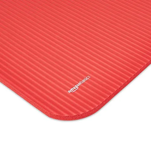 AmazonBasics 13mm Extra Thick Yoga and Exercise Mat with Carrying Strap, Red
