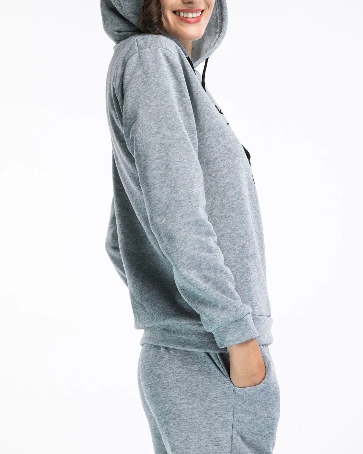 Antlers Print Christmas Hooded Sweatshirts - Grey