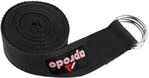 Aprodo Yoga Strap [6/8/10 Feet Size Options] 100% Cotton Straps with Adjustable D-Ring Buckle, Best for Yoga, Body Flexibility & General Fitness, Pack of 1 (Black, 6 Feet (72 Inches))