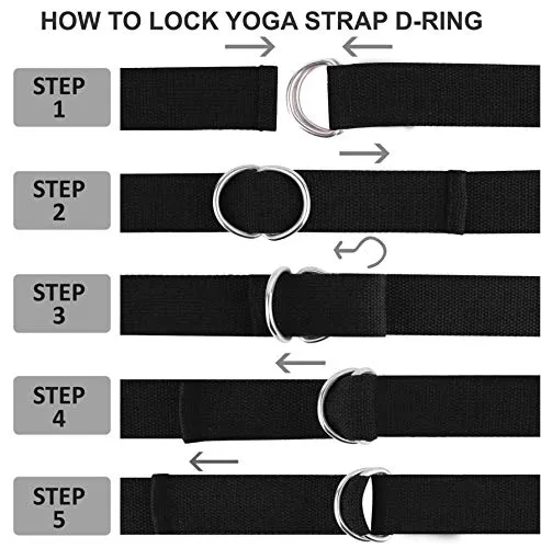 Aprodo Yoga Strap [6/8/10 Feet Size Options] 100% Cotton Straps with Adjustable D-Ring Buckle, Best for Yoga, Body Flexibility & General Fitness, Pack of 1 (Black, 6 Feet (72 Inches))