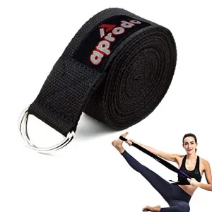 Aprodo Yoga Strap [6/8/10 Feet Size Options] 100% Cotton Straps with Adjustable D-Ring Buckle, Best for Yoga, Body Flexibility & General Fitness, Pack of 1 (Black, 6 Feet (72 Inches))