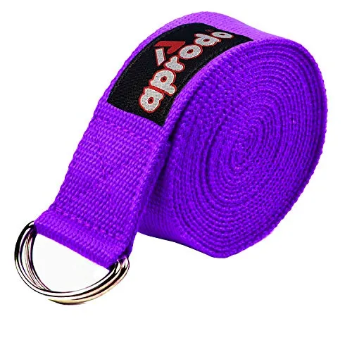 Aprodo Yoga Strap [6/8/10 Feet Size Options] 100% Cotton Straps with Adjustable D-Ring Buckle, Best for Yoga, Body Flexibility & General Fitness, Pack of 1 (Purple, 6 Feet (72 Inches))