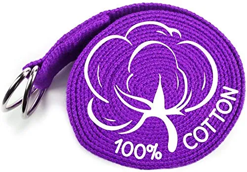 Aprodo Yoga Strap [6/8/10 Feet Size Options] 100% Cotton Straps with Adjustable D-Ring Buckle, Best for Yoga, Body Flexibility & General Fitness, Pack of 1 (Purple, 6 Feet (72 Inches))