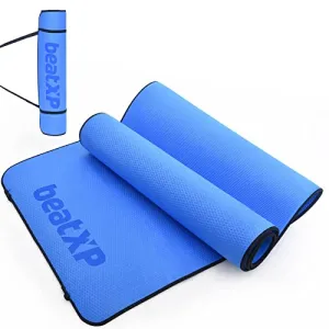 beatXP Blue Color Yoga Asan Mat (6mm) With Black Edges & Carry Strap, Non Slip Extra Thick, High Resilience Exercise Mat For Meditation, Pilates, Stretching, Floor & Gym Fitness Workouts Ideal For Men and Women