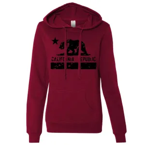 California Flag Black Print Silhouette Ladies Fitted Hoodie