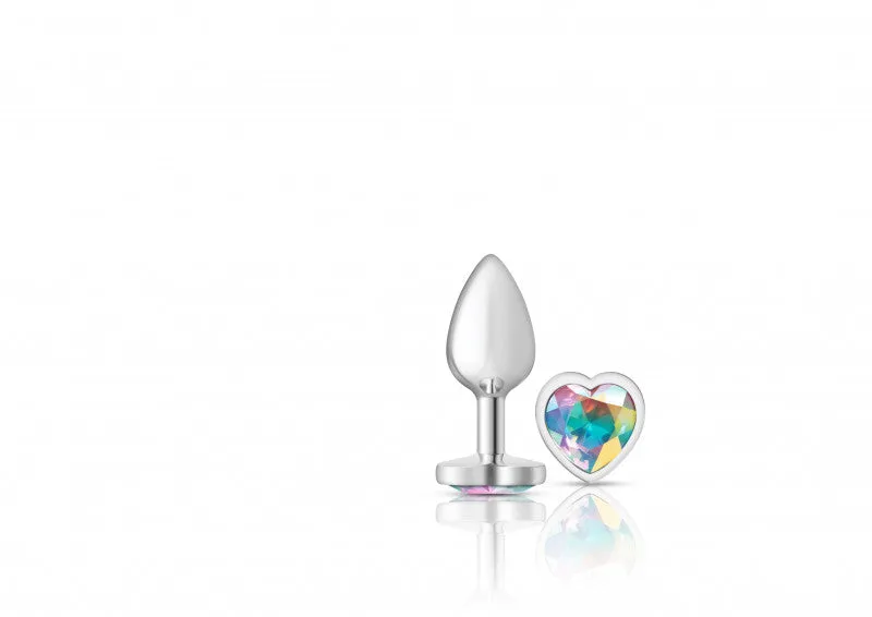 Cheeky Charms - Silver Metal Butt Plug - Heart - Clear - Small