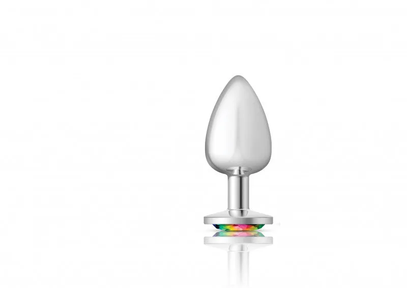 Cheeky Charms - Silver Metal Butt Plug - Round - Rainbow - Large