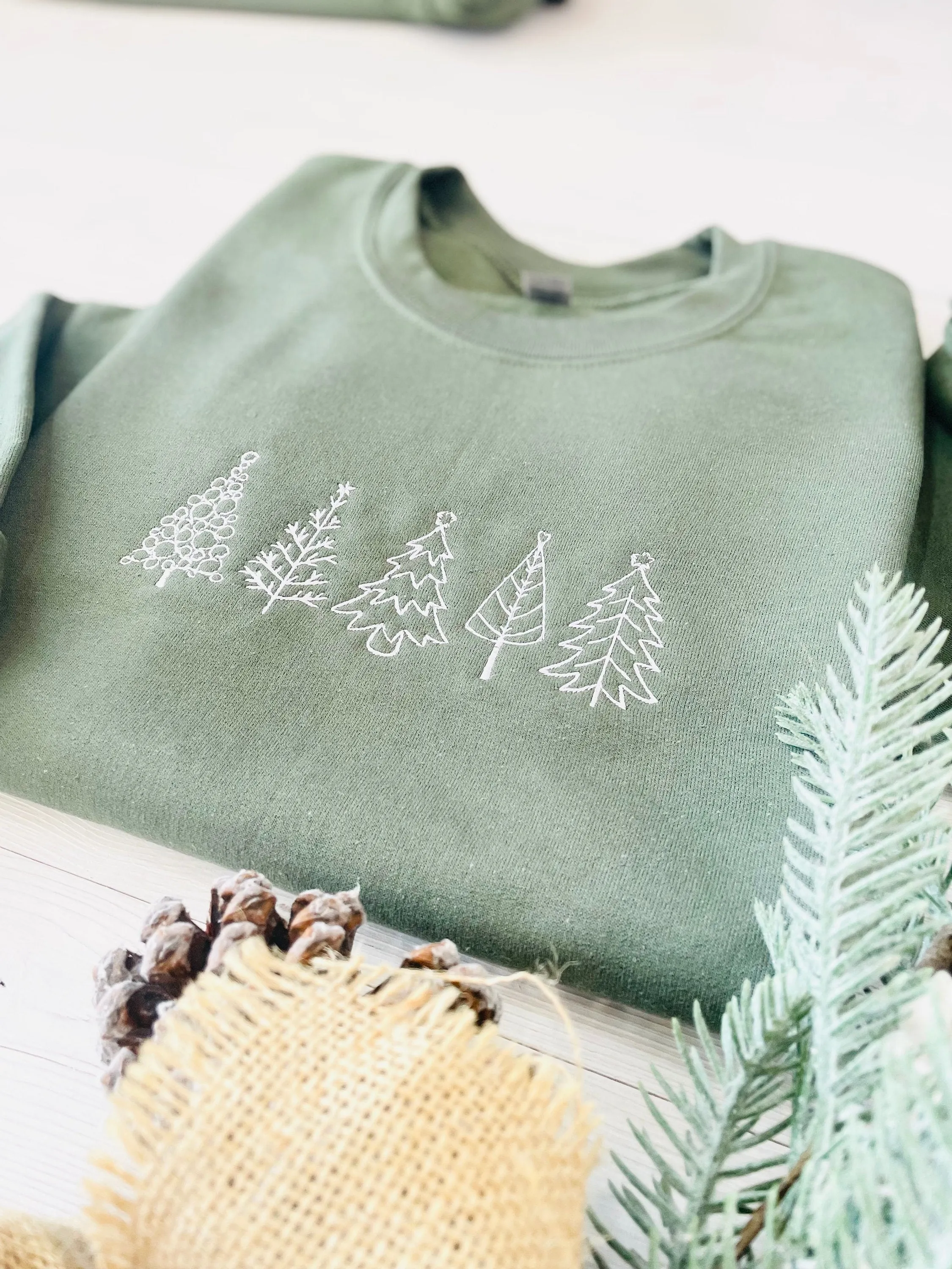 Christmas Tree Embroidered Sweatshirt - Embroidered Christmas Sweatshirt