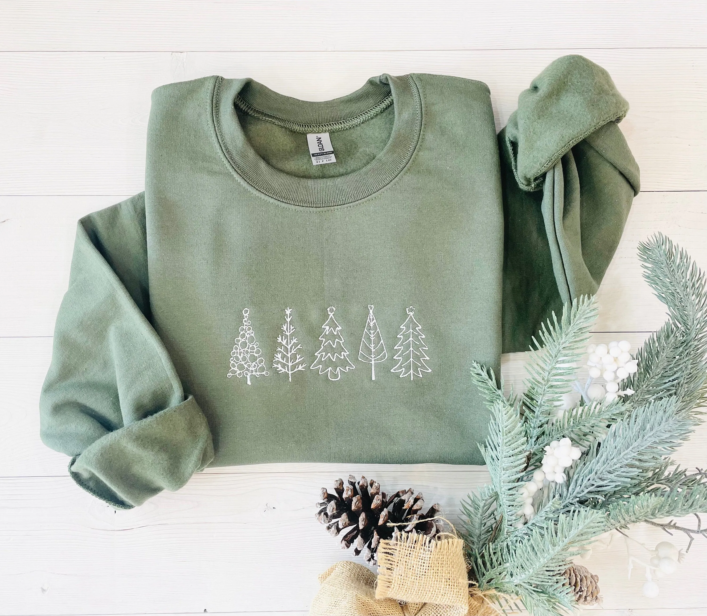 Christmas Tree Embroidered Sweatshirt - Embroidered Christmas Sweatshirt