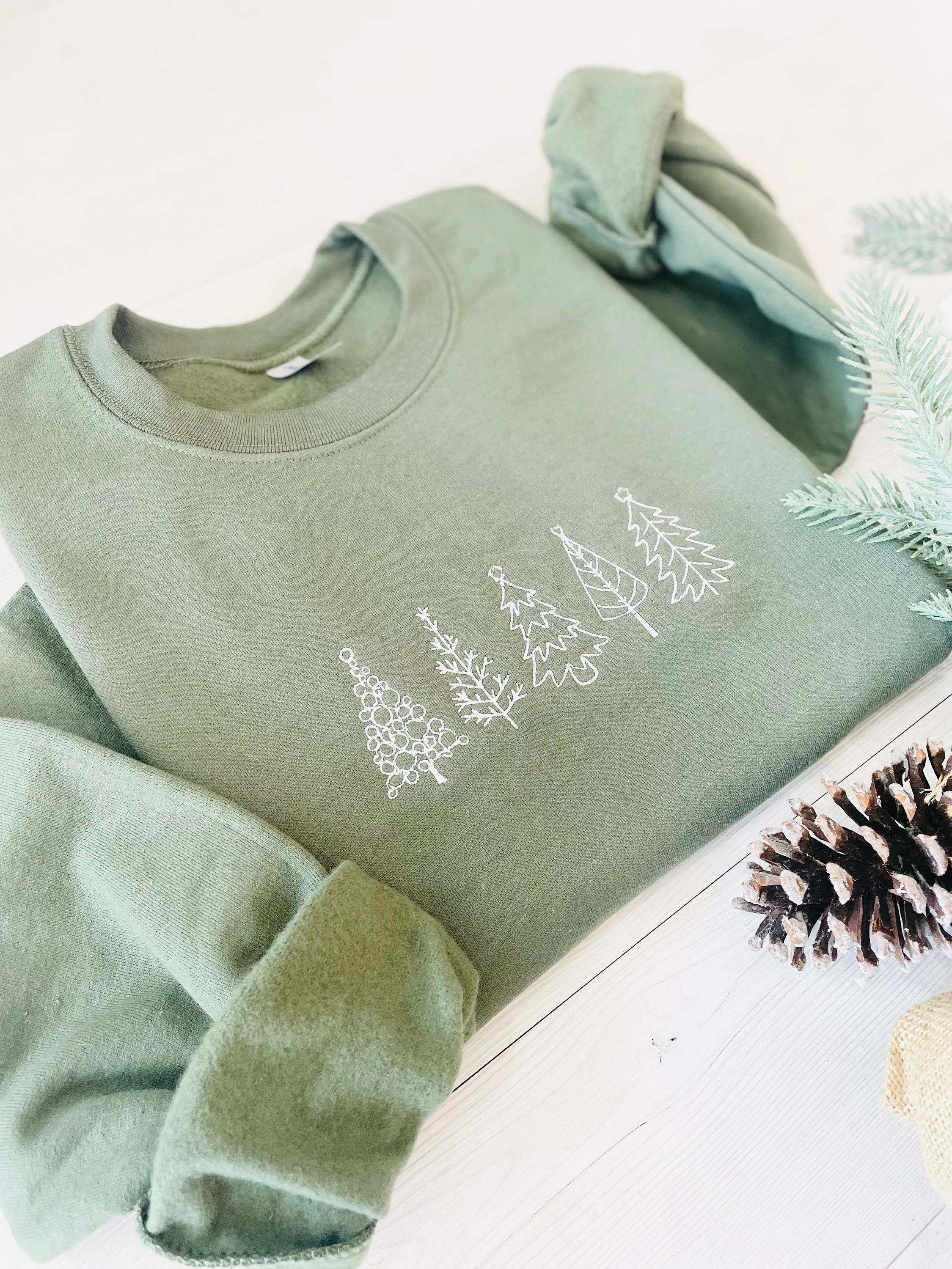 Christmas Tree Embroidered Sweatshirt - Embroidered Christmas Sweatshirt