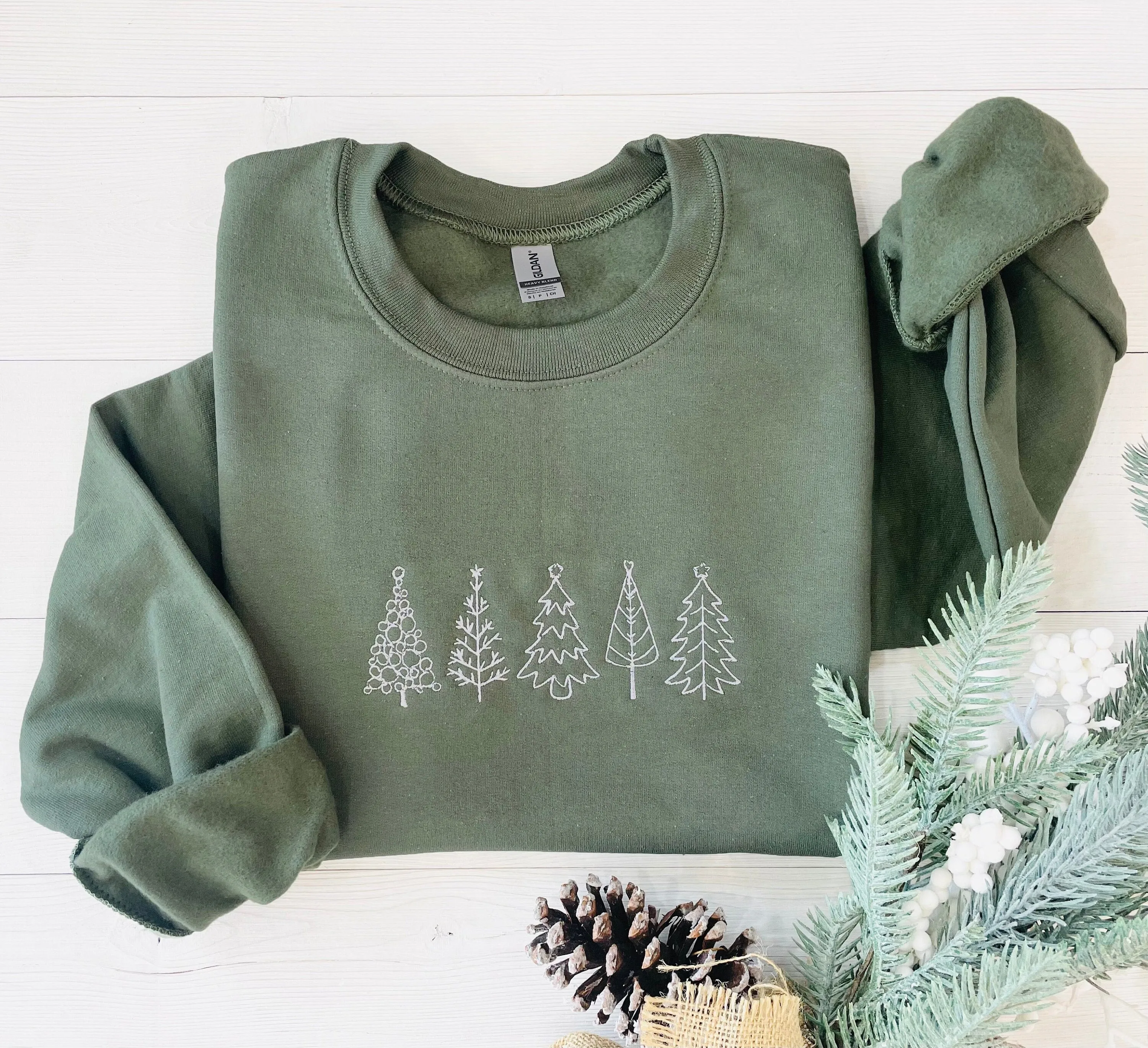 Christmas Tree Embroidered Sweatshirt - Embroidered Christmas Sweatshirt
