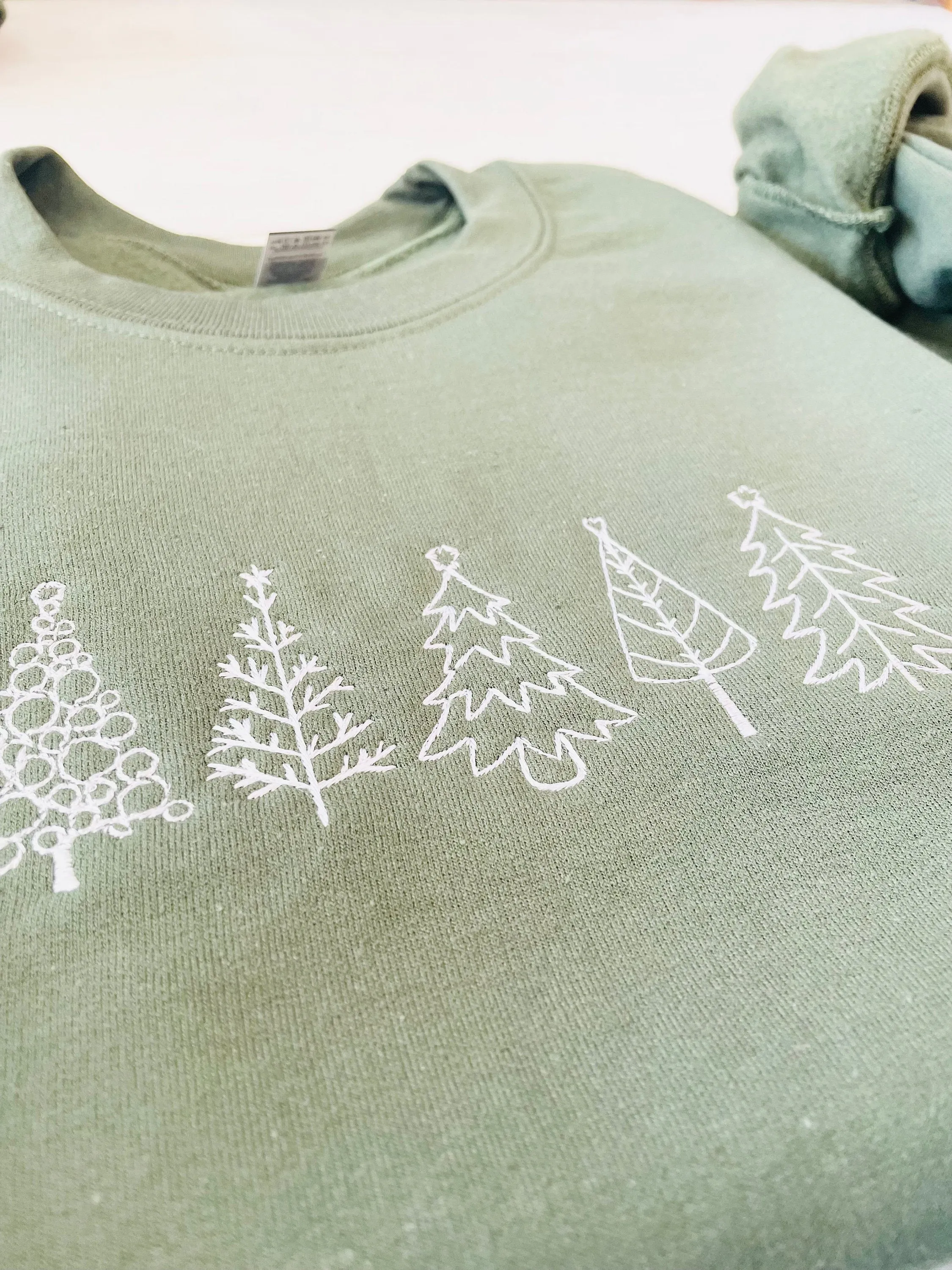 Christmas Tree Embroidered Sweatshirt - Embroidered Christmas Sweatshirt