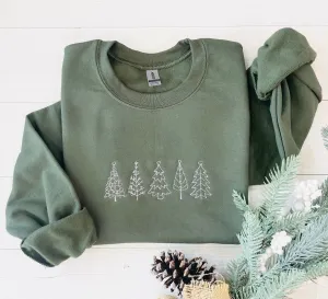 Christmas Tree Embroidered Sweatshirt - Embroidered Christmas Sweatshirt