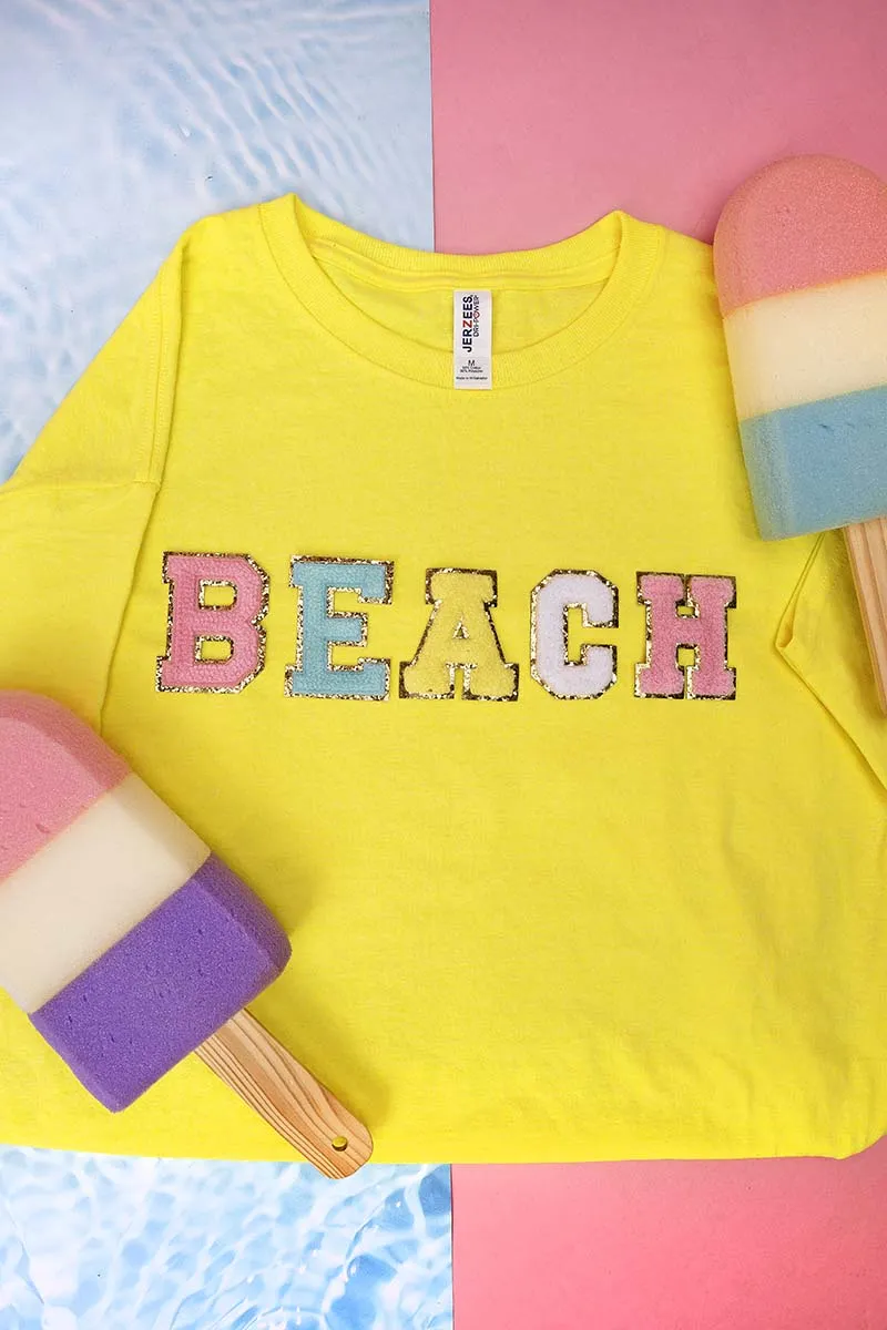 Colorful Beach Chenille Patch Dri-Power 50/50 Tee