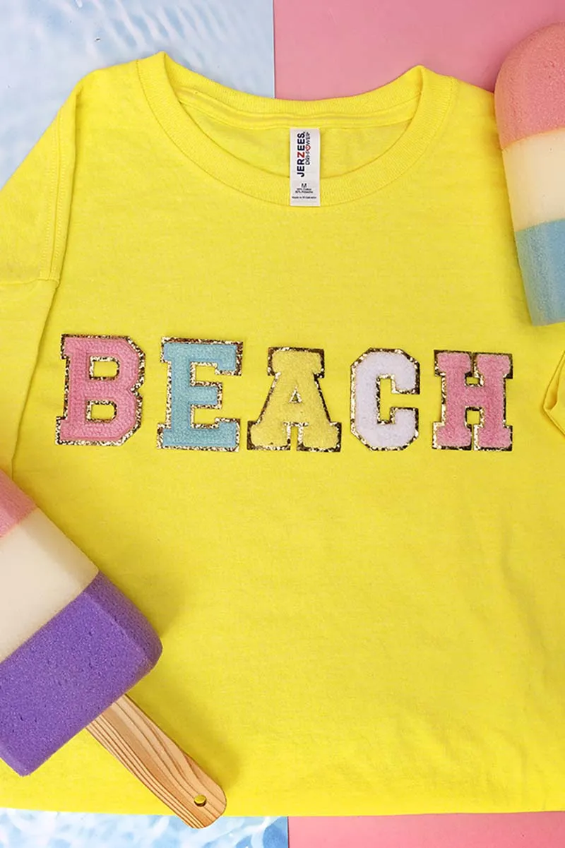 Colorful Beach Chenille Patch Dri-Power 50/50 Tee