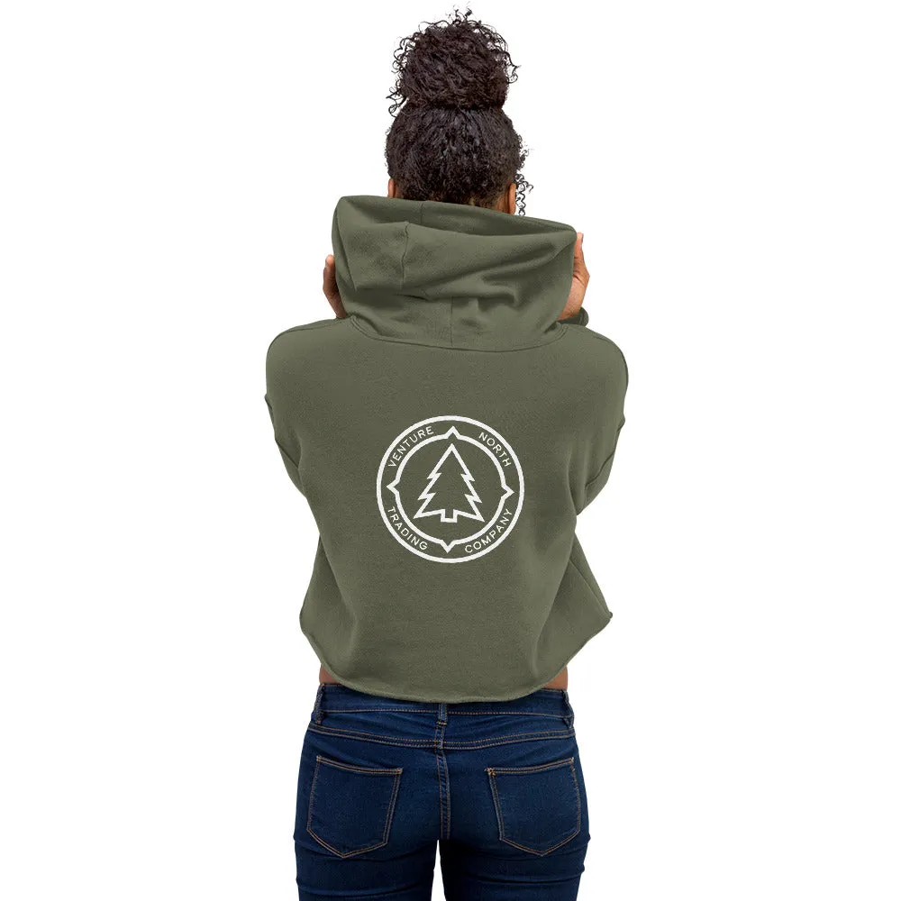 Compass Outline Crop Hoodie - White