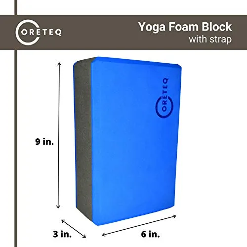 Coreteq High Stability EVA Foam Yoga Block Brick Set of 2 with Yoga Belt Starter Kit (Blue-Black-Blue)