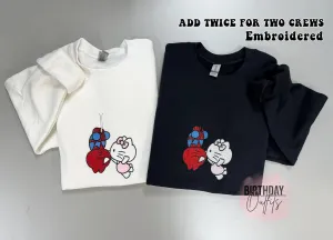 Cute Spider Cat Matching Valentine's Day Embroidered Sweatshirts, Couple Matching Sweatshirts, Best Valentine's Gifts