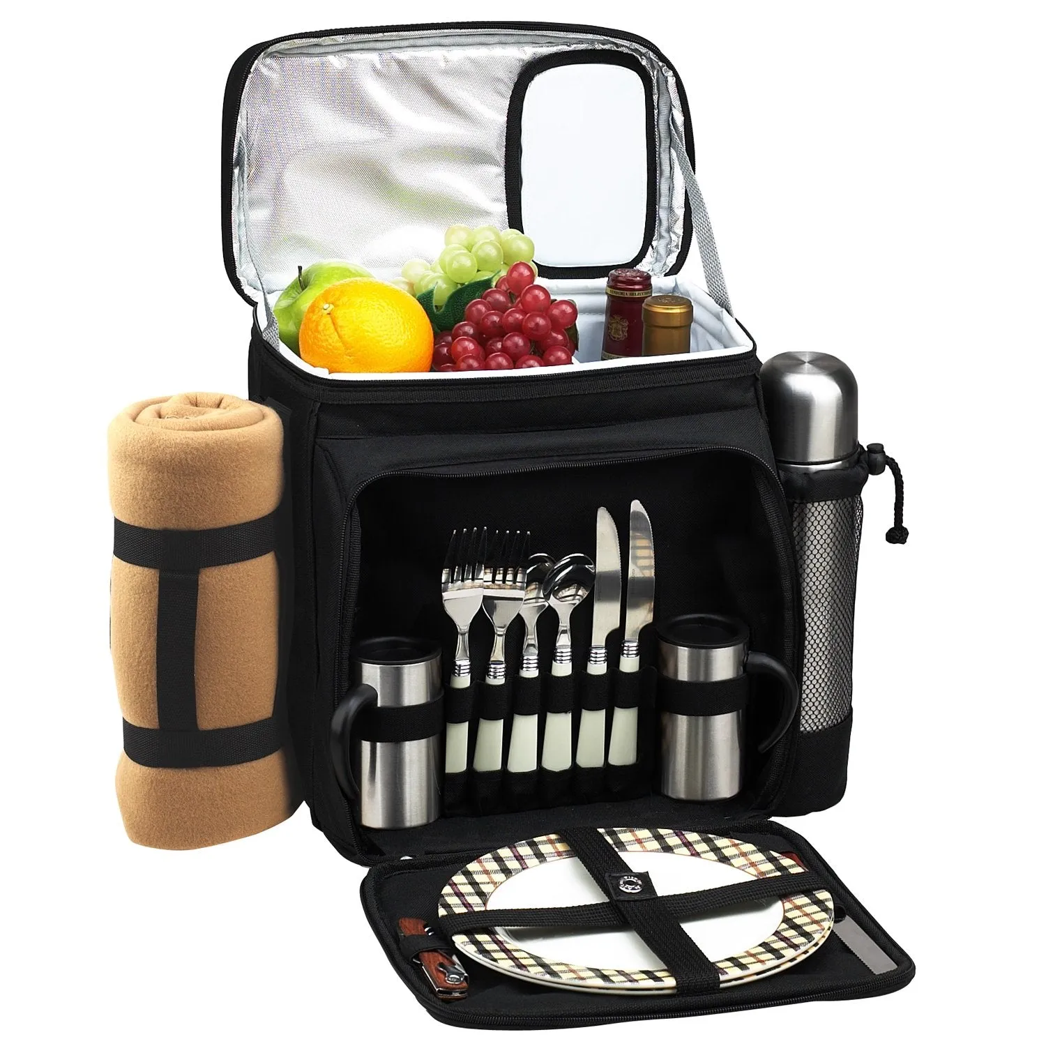(D) 2-Person Picnic Backpack Bag Equipped Cooler with Coffee Service and Blanket