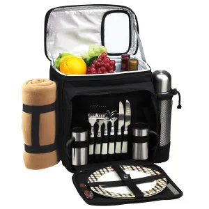(D) 2-Person Picnic Backpack Bag Equipped Cooler with Coffee Service and Blanket
