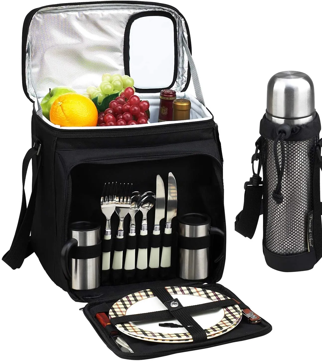 (D) 2-Person Picnic Backpack Bag, Equipped Cooler with Coffee Service