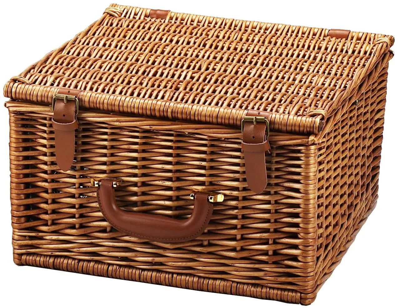 (D) Cheshire Basket for 2 with Coffee Service, Picnic Set for Outdoor (Green Strips)