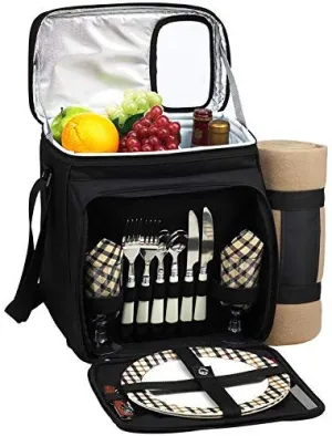 (D) Picnic Cooler for Two with Blanket, Backpack Bag, Equipment for Outdoor (Brown)