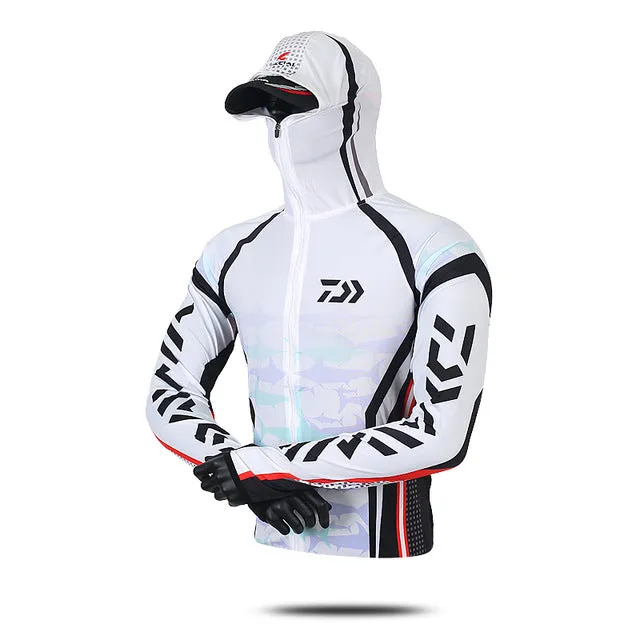 Daiwa Professional Fishing Hoodie Anti-UV Sunscreen Sun Protection Face Neck Fishing Shirt Breathable Quick Dry Fishing Clothes