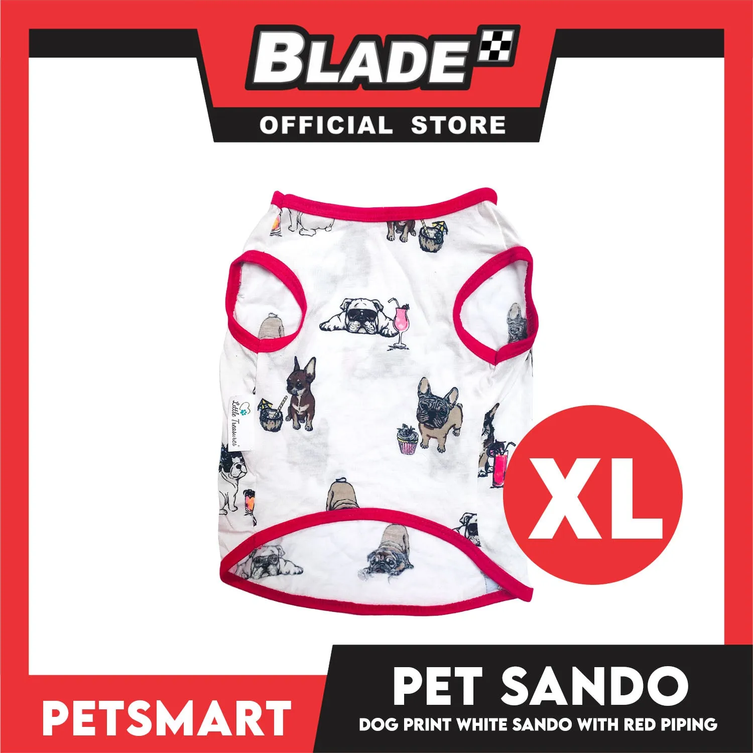 Dog Sando With Dog Print Design, White Red Color DG-CTN112XL (XL) Perfect Fit For Dogs, Breathable Sando Clothes, Soft Lightweight Pet Clothing