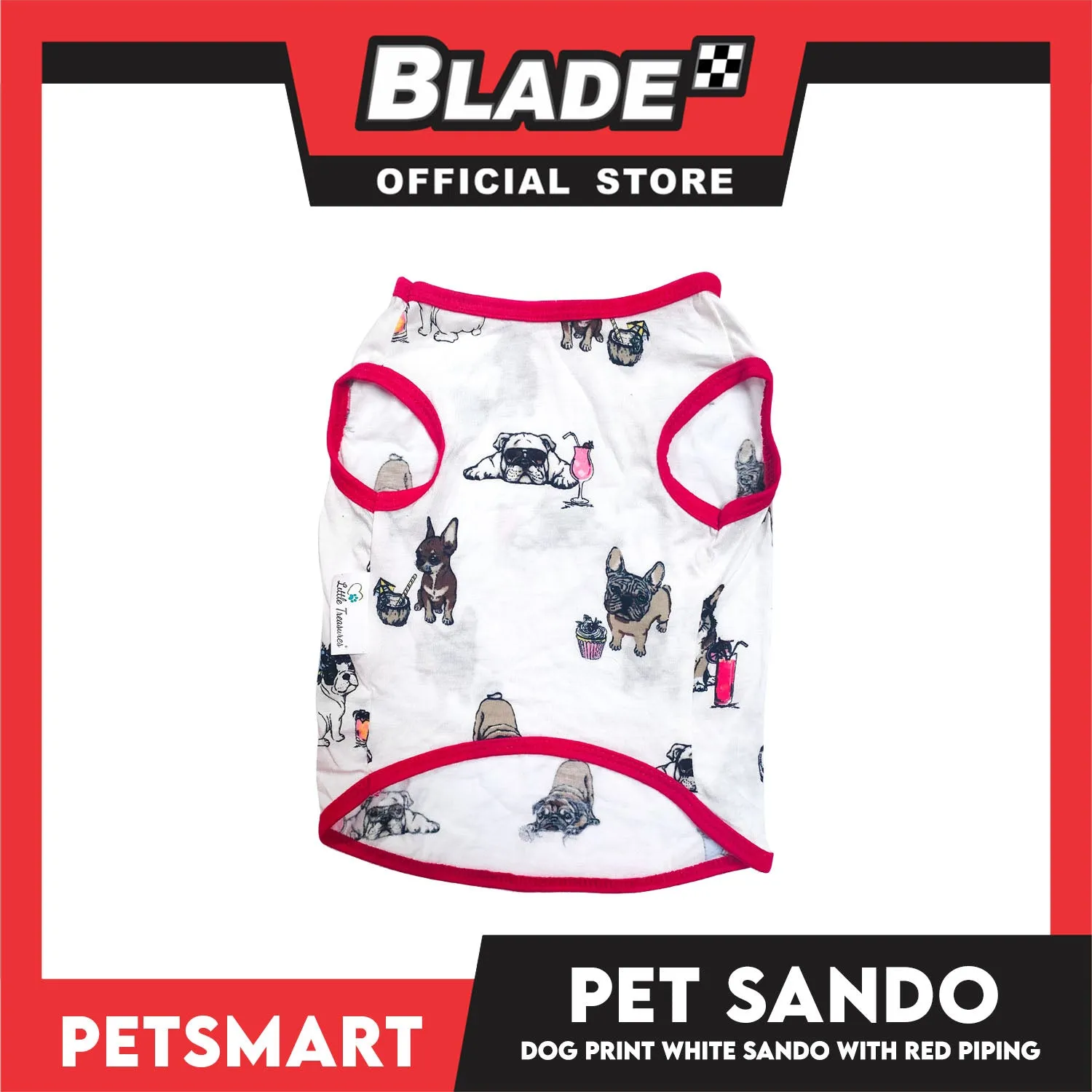 Dog Sando With Dog Print Design, White Red Color DG-CTN112XL (XL) Perfect Fit For Dogs, Breathable Sando Clothes, Soft Lightweight Pet Clothing