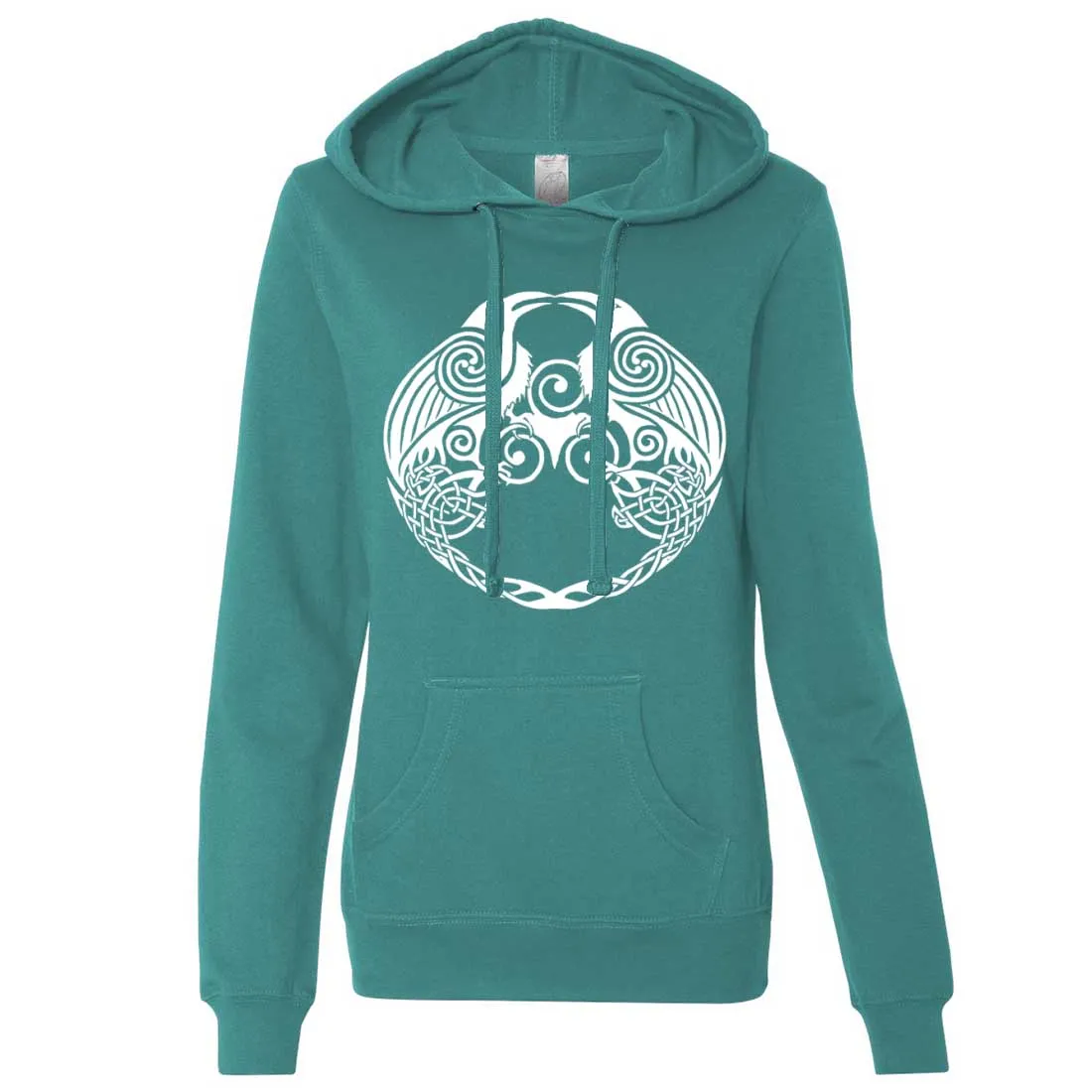 Dual Raven White Print Ladies Lt./Wt. Hoodie