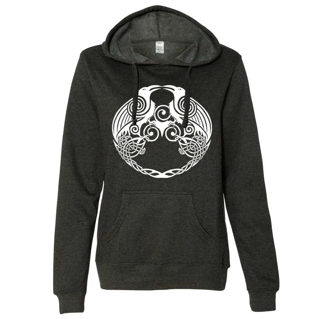 Dual Raven White Print Ladies Lt./Wt. Hoodie