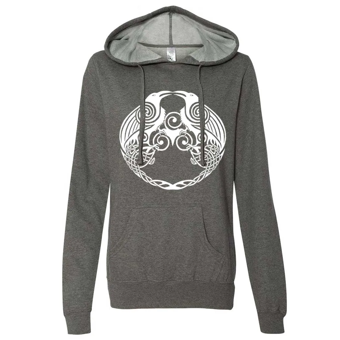 Dual Raven White Print Ladies Lt./Wt. Hoodie