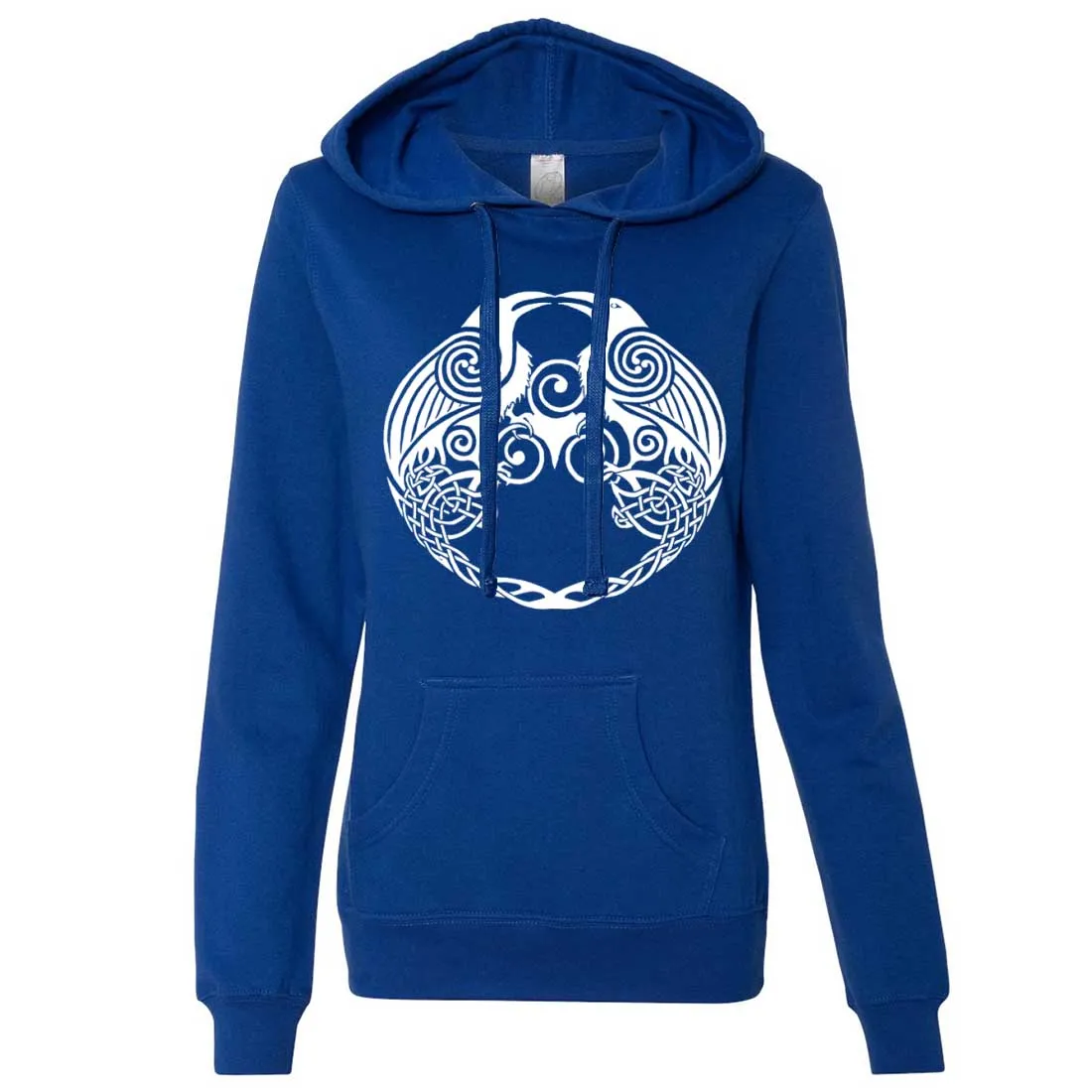 Dual Raven White Print Ladies Lt./Wt. Hoodie