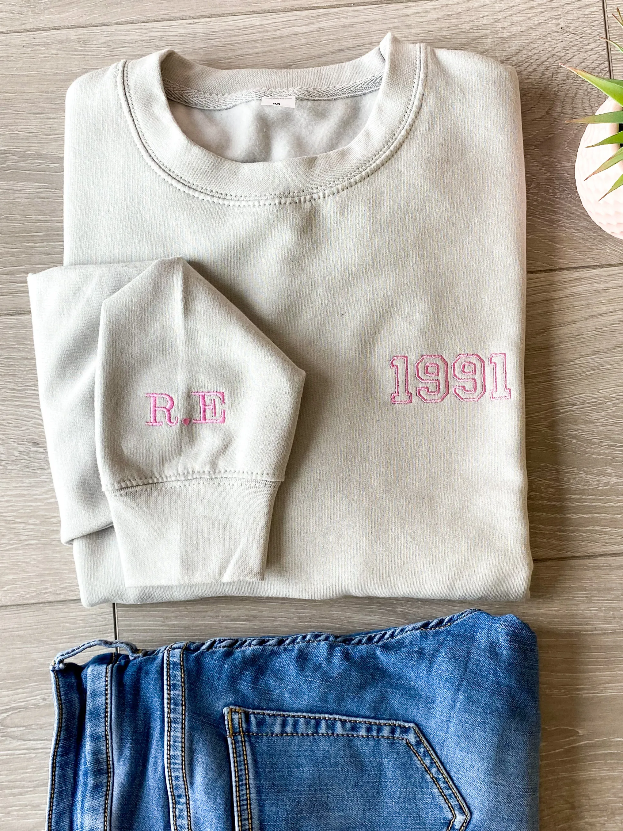 Embroidered Personalised Year Sweatshirt with Sleeve Initials