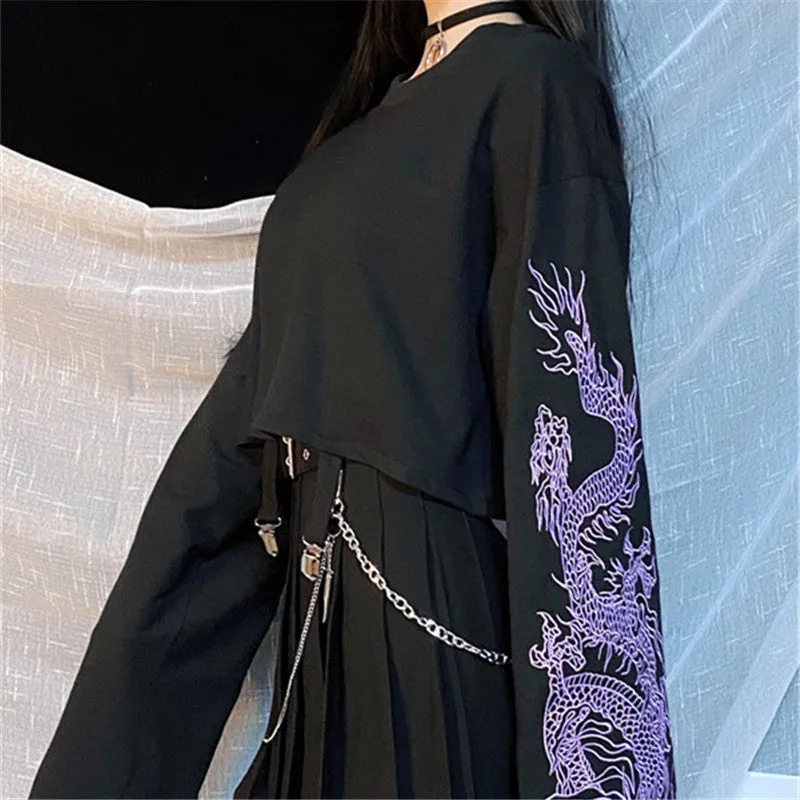 Embroidered Purple Dragon Short T-Shirt ER5749