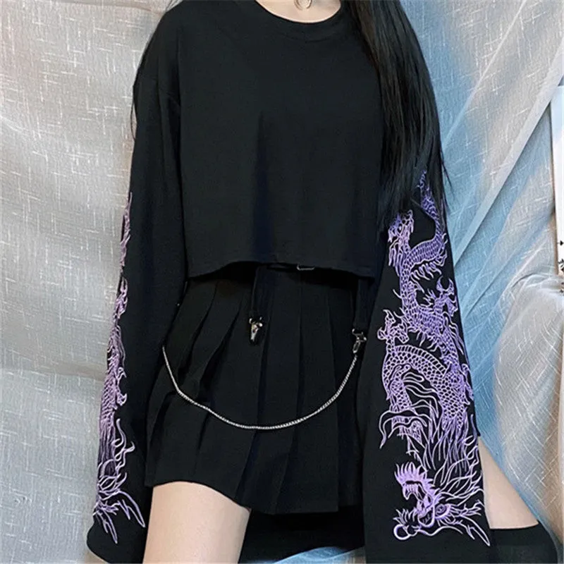 Embroidered Purple Dragon Short T-Shirt ER5749