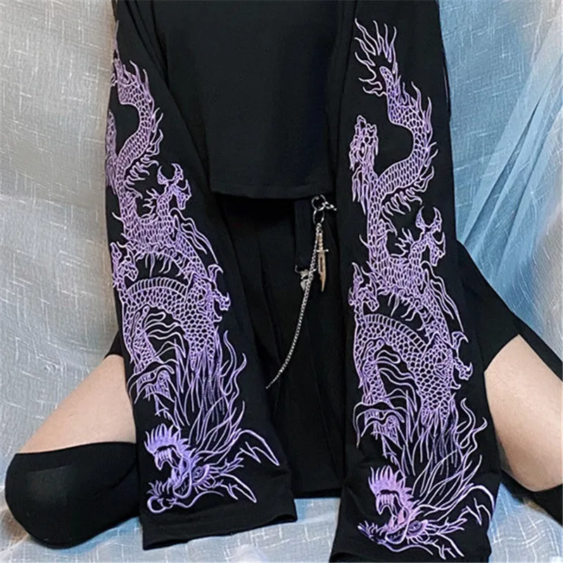Embroidered Purple Dragon Short T-Shirt ER5749