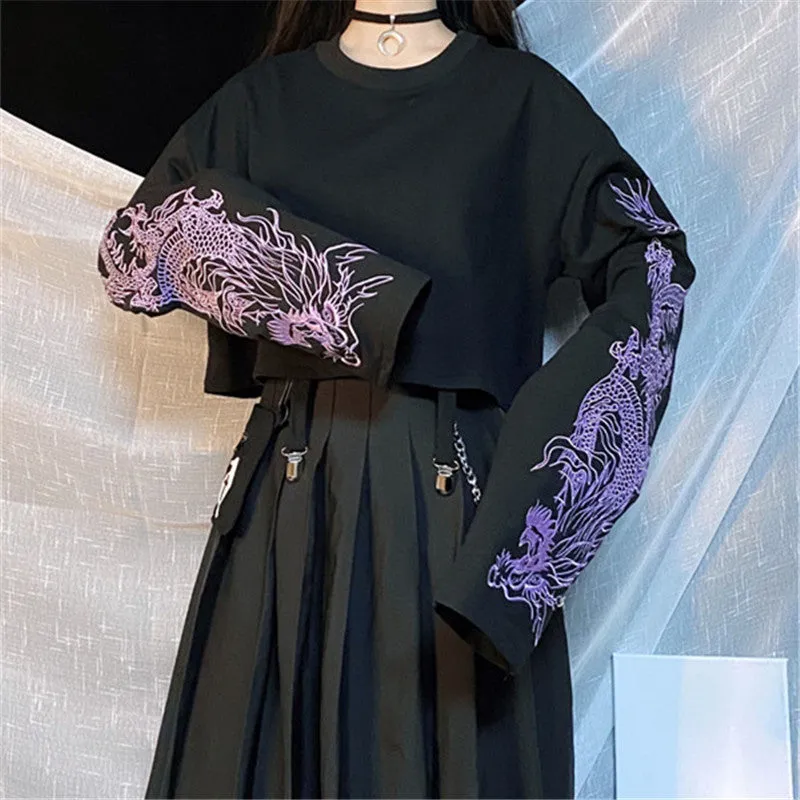 Embroidered Purple Dragon Short T-Shirt ER5749