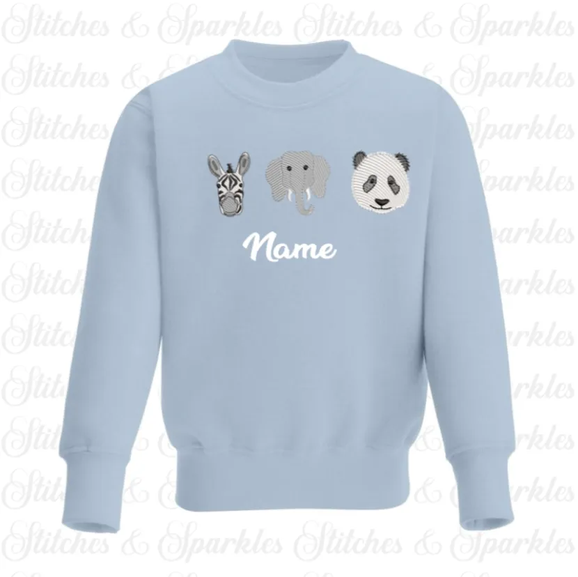 Embroidered Safari Animals Jumper Sweatshirt