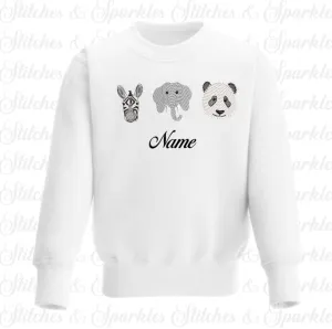 Embroidered Safari Animals Jumper Sweatshirt