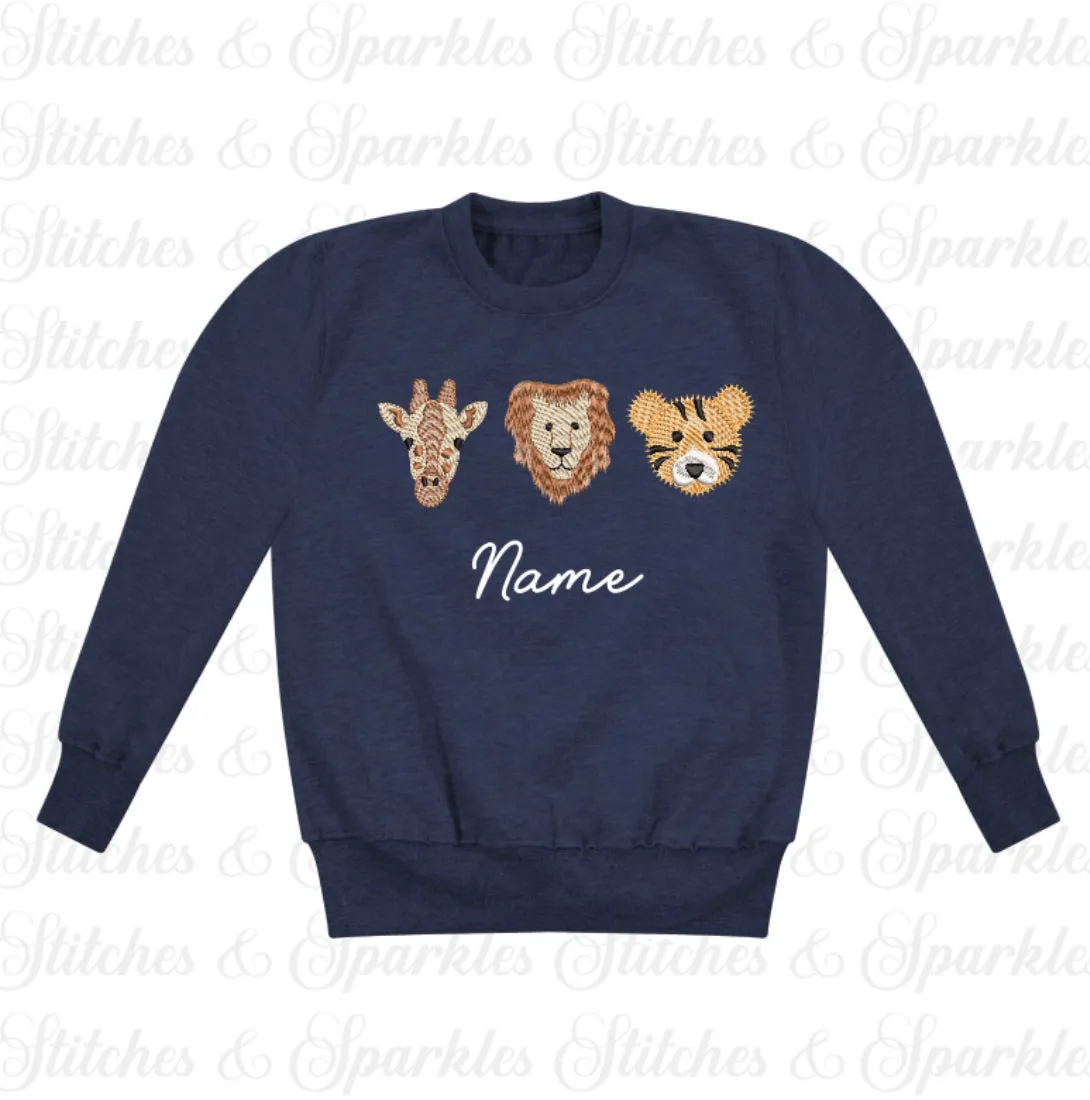 Embroidered Safari Animals Jumper Sweatshirt