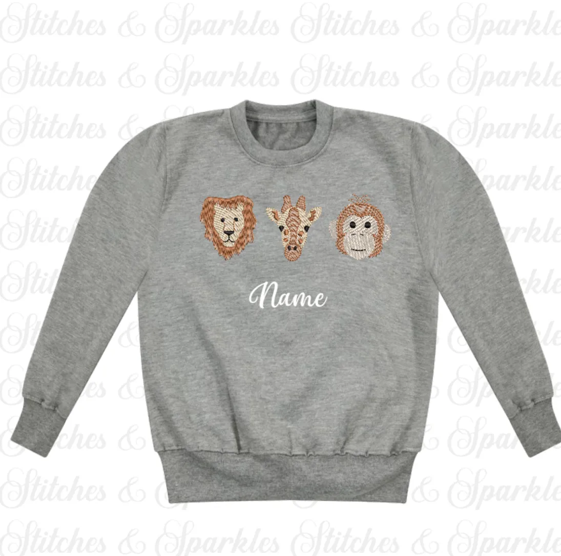Embroidered Safari Animals Jumper Sweatshirt