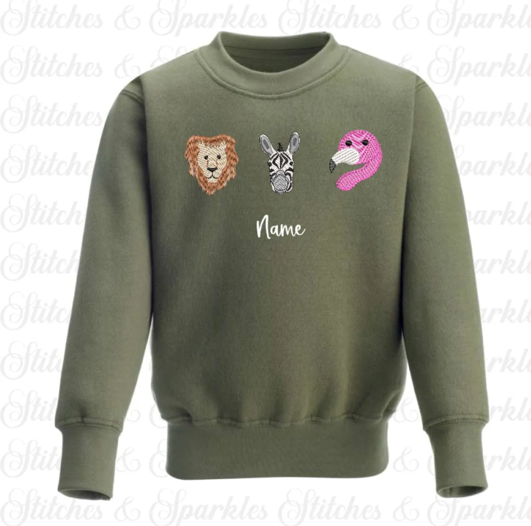 Embroidered Safari Animals Jumper Sweatshirt