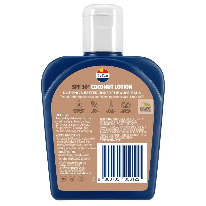 [Expiry: 10/2025] Le Tan SPF 50  Coconut Sunscreen Lotion 125mL