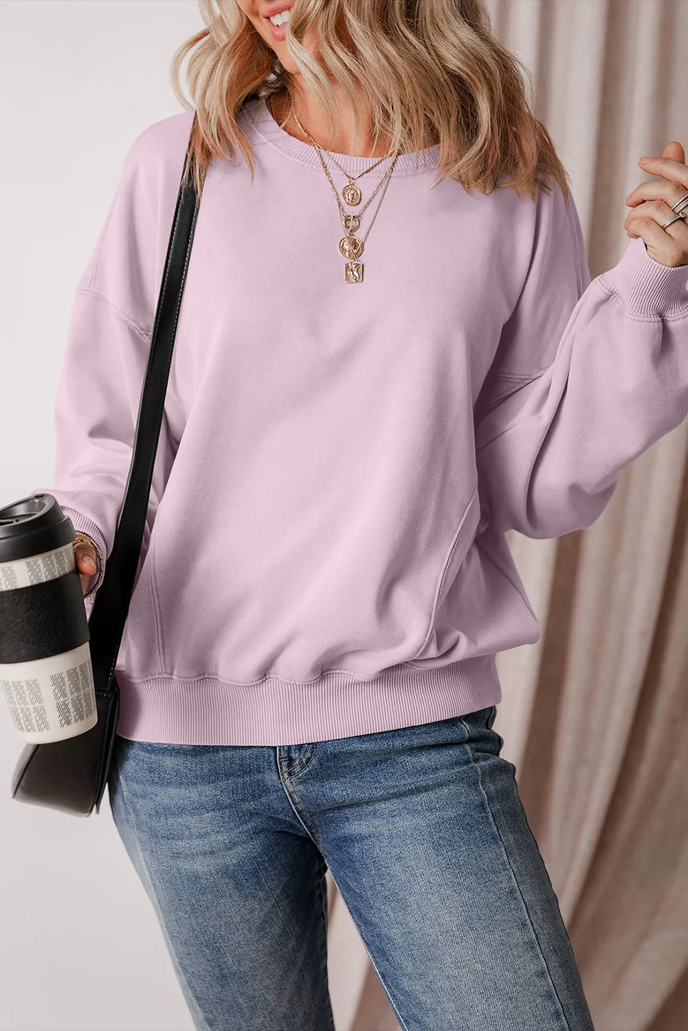 Exposed Seam Batwing Sleeve Sweatshirt